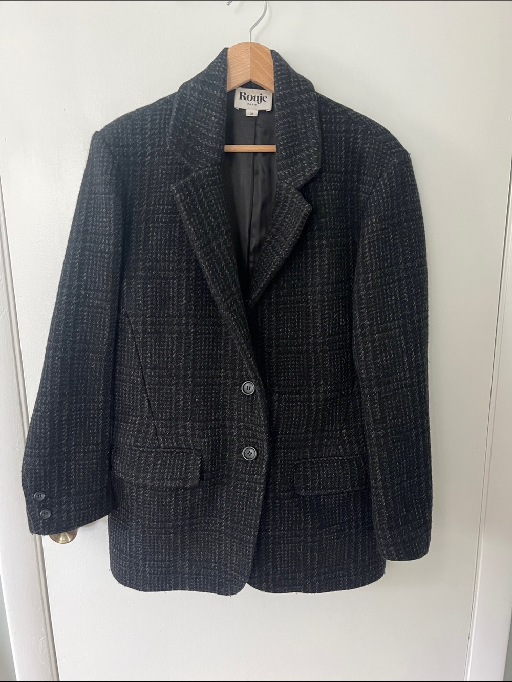 Rouje Jacques Wool Tweed Checked Blazer Jacket